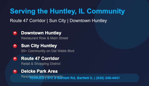 Computer repair serving Huntley IL areas including Sun City Huntley Route 47 corridor downtown Huntley and Deicke Park neighborhoods